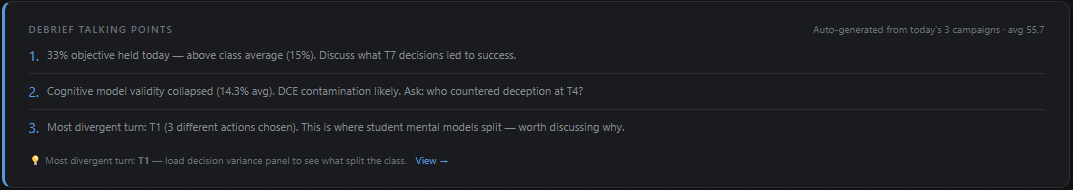 Auto-generated instructor debrief talking points